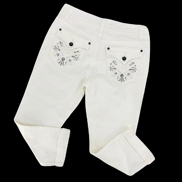 Nine West Women’s 6 White Capri Pants Bling Embellished - Picture 1 of 16
